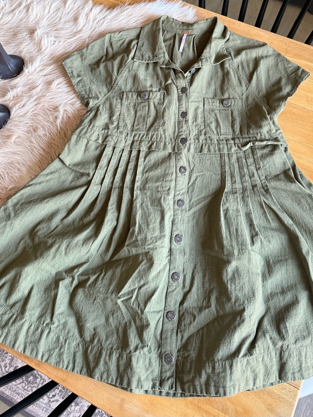 Free People Olive Green Button-Front Shirt Dress